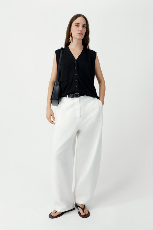 COTTON & LINEN CURVED PANTS