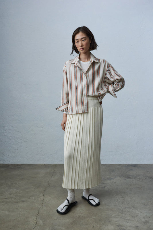 PLEATED KNIT SKIRT NATURAL