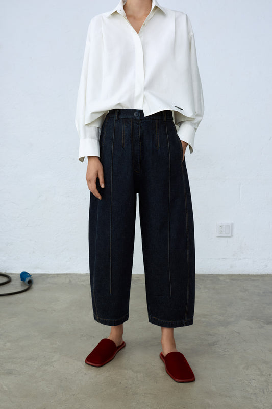 SEAM CURVED DENIM PANTS DARK NAVY