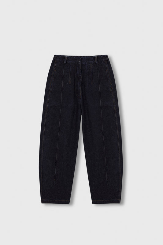 SEAM CURVED DENIM PANTS DARK NAVY
