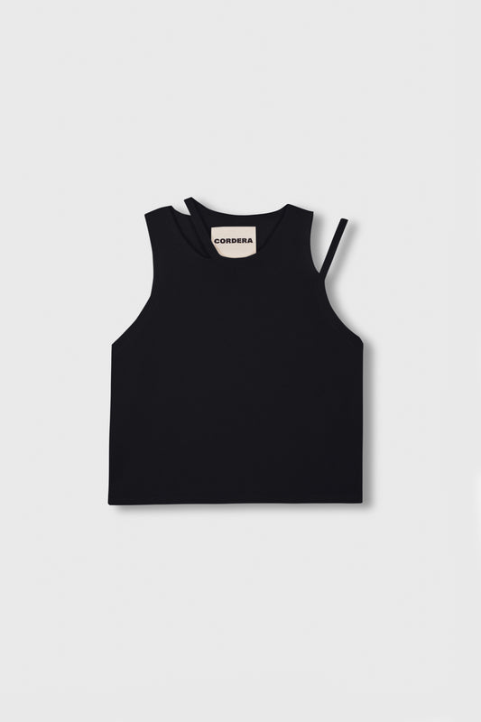 VISCOSE CUT-OUT TOP BLACK